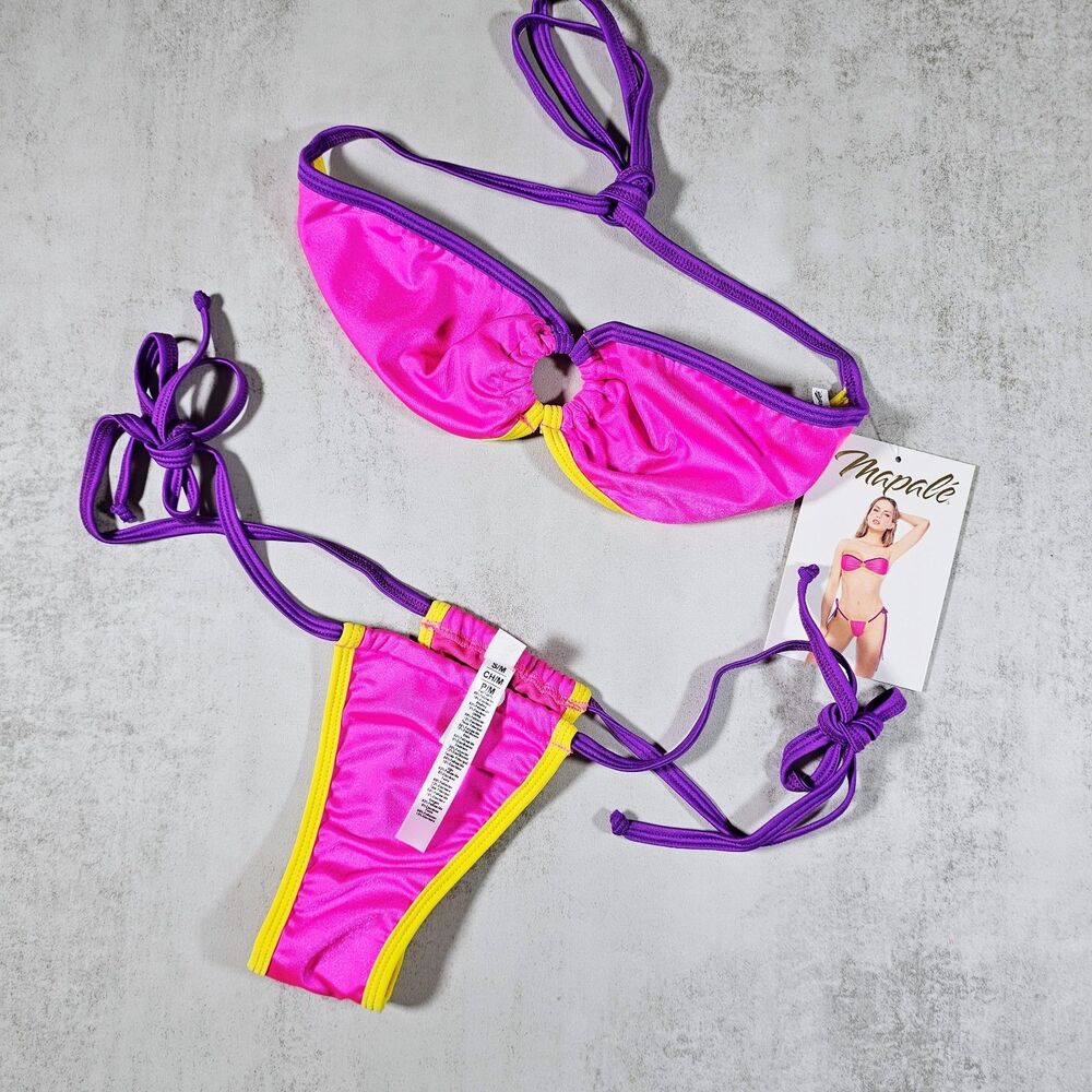 Mapale Sunset Glow Colorful Two Piece Swimsuit Bandeau Bikini Set Size S/M
